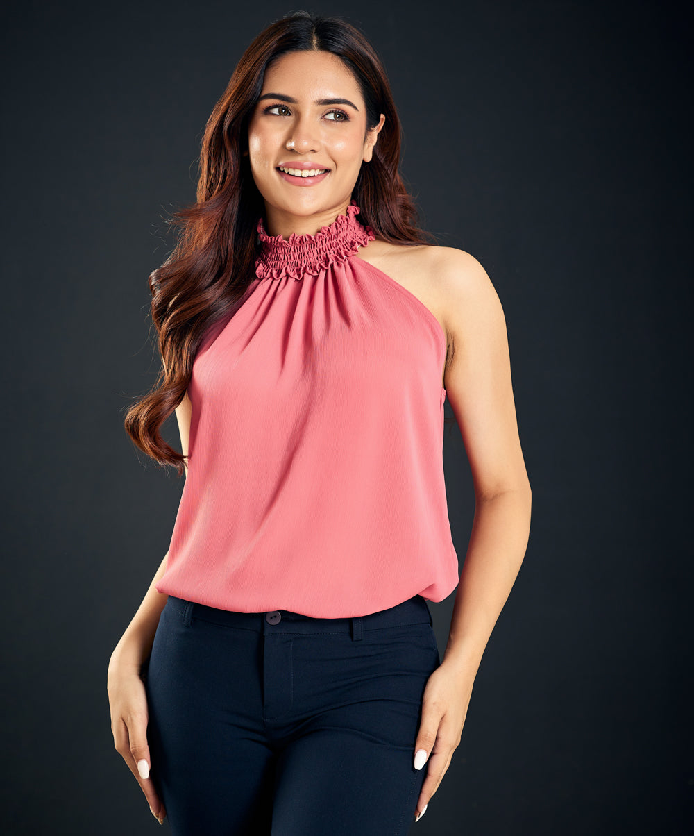 sleeveless halter neck pink top