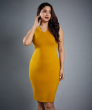 Vneck Sleeveless Bodycon Mustard Dress