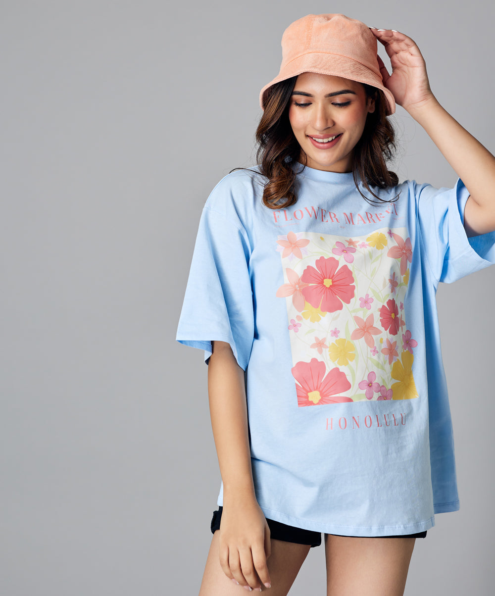 oversize light blue floral tshirt