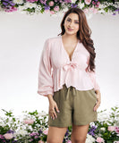 front tie pink cotton top