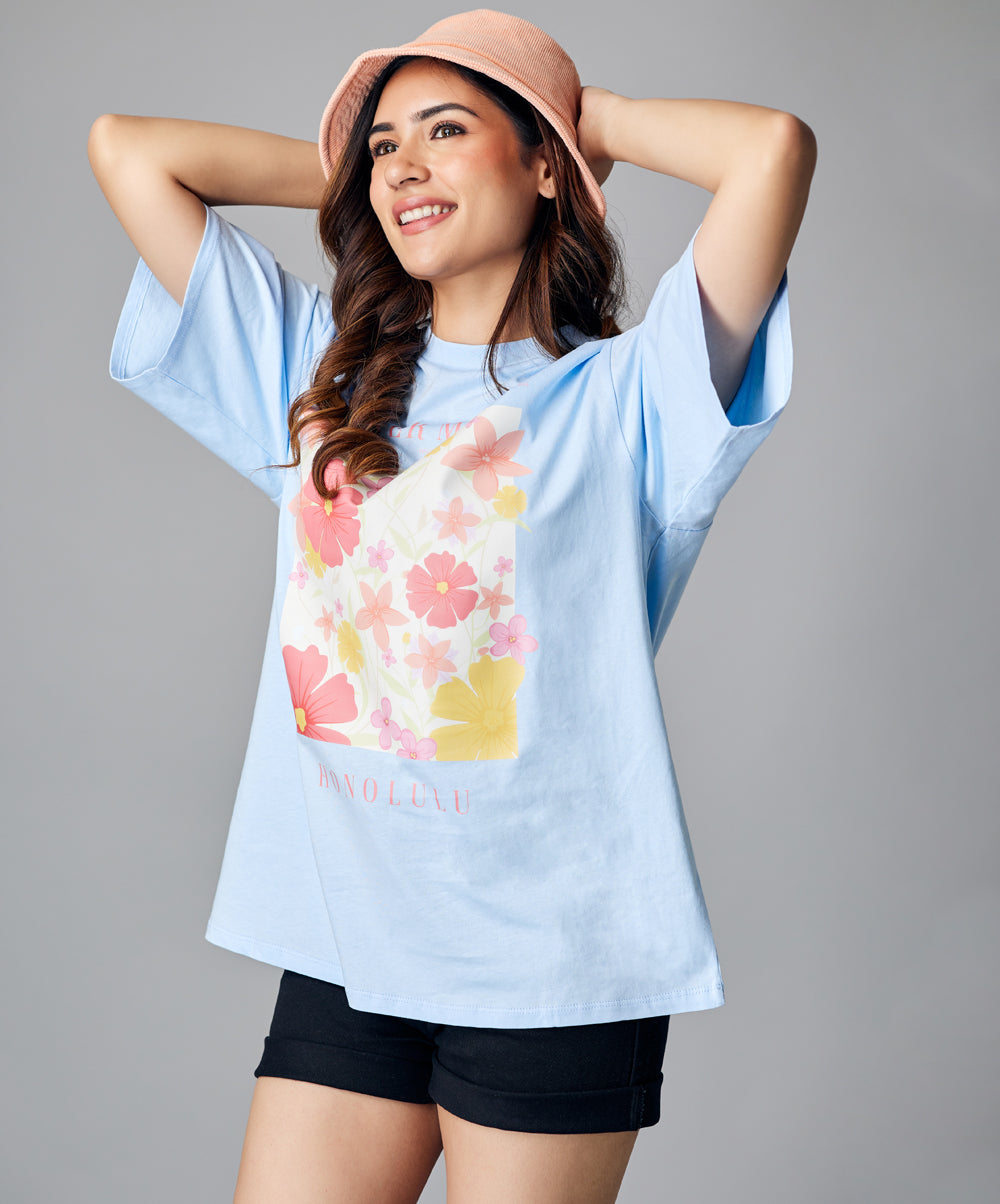 oversize light blue floral tshirt