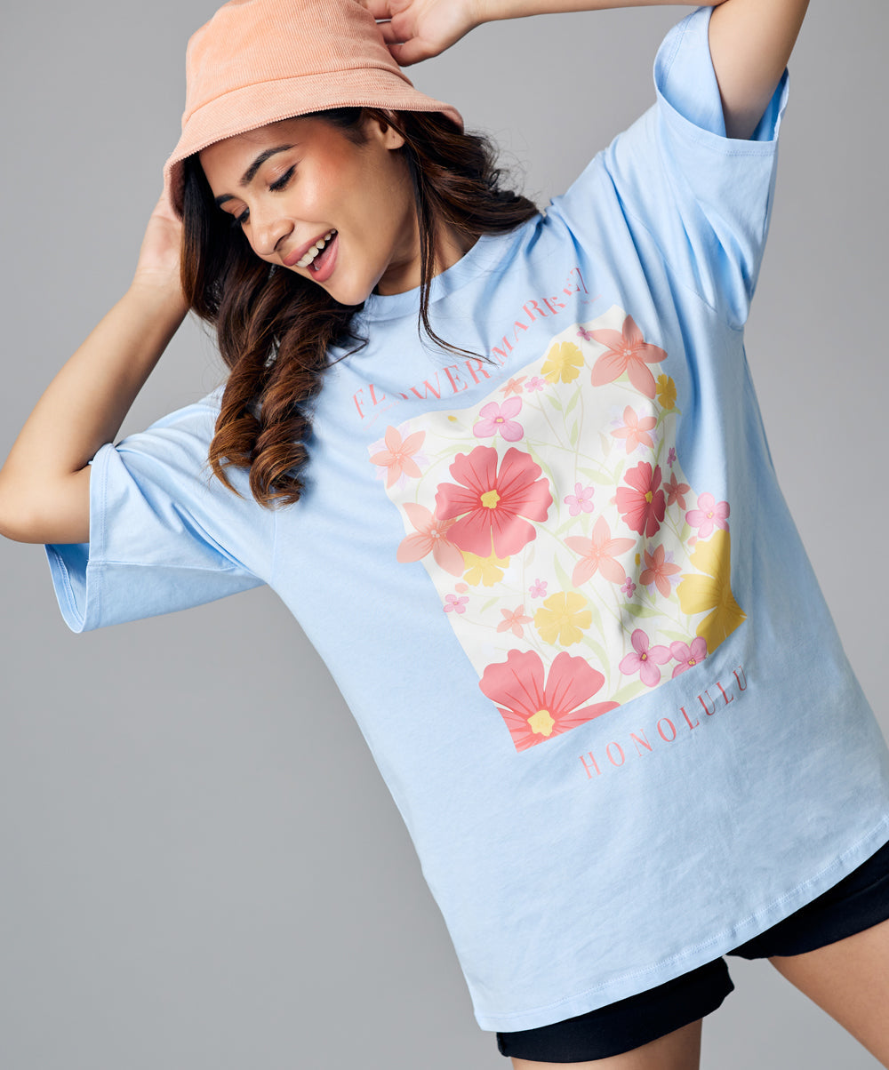 oversize light blue floral tshirt