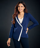 navy blue asymmetrical blazer