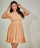 Cotton Puff Sleeve Ruffle Hem Flare Dress