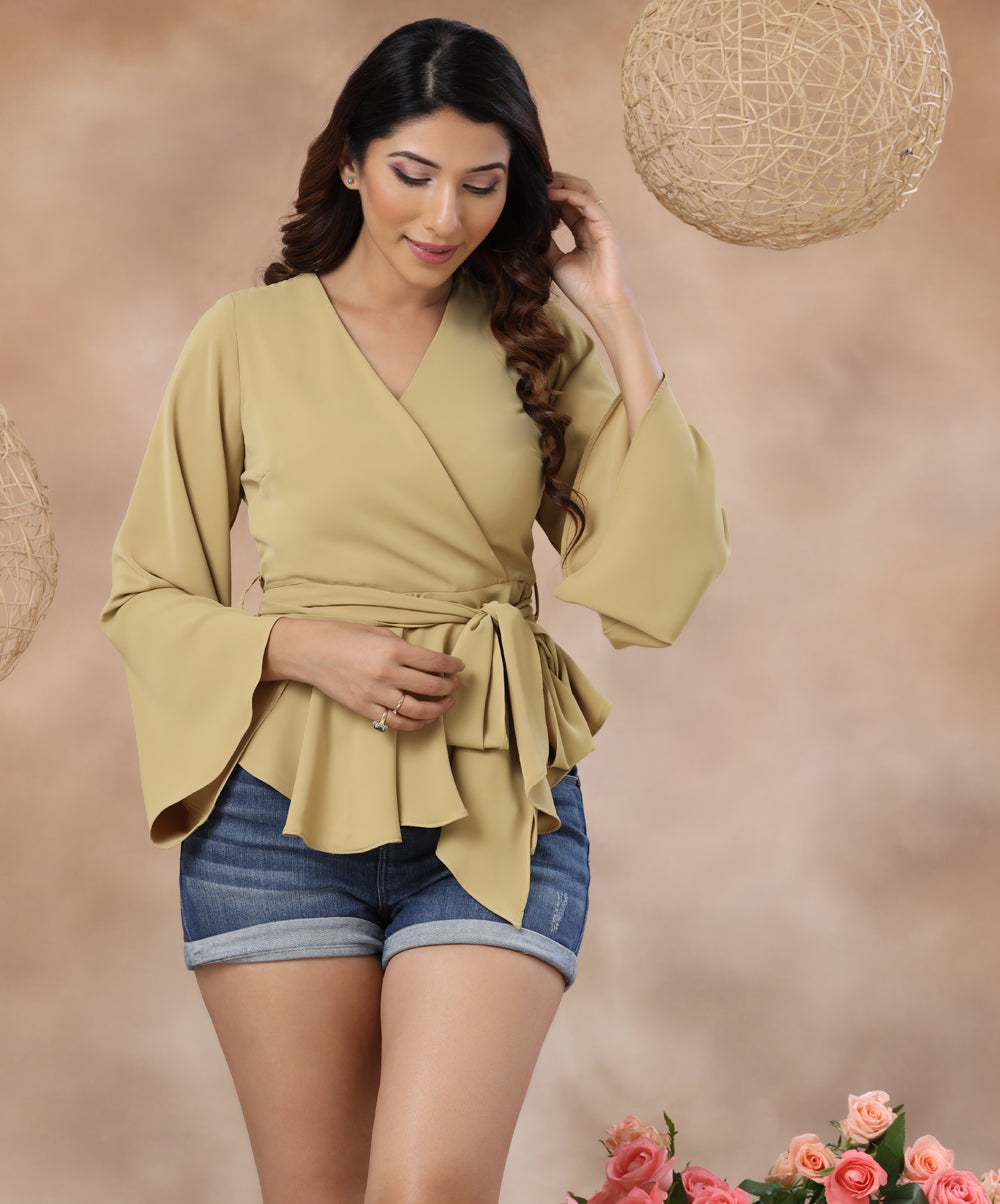 waterfall peplum olive chiffon top