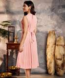 pleated high neck flowy pink dress