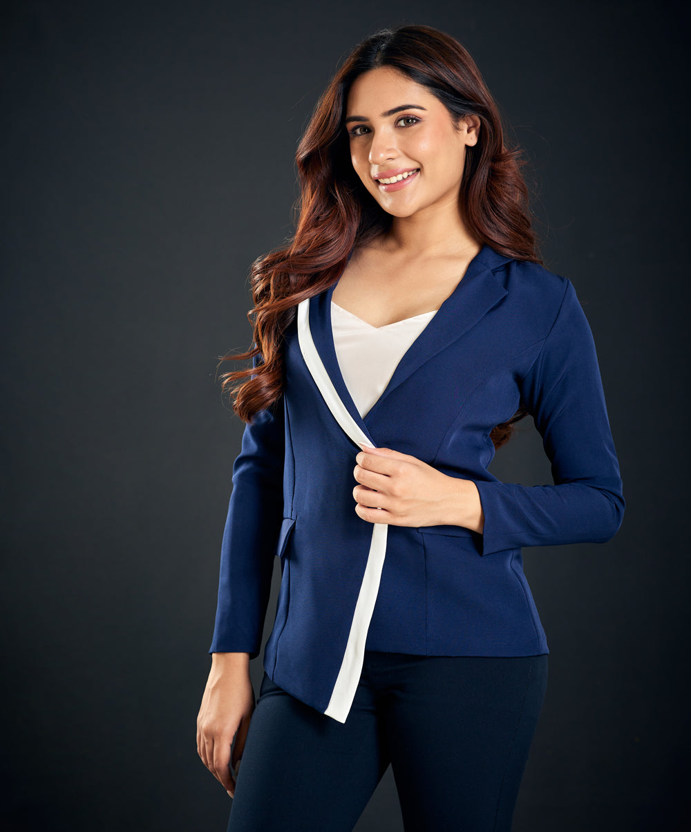 navy blue asymmetrical blazer