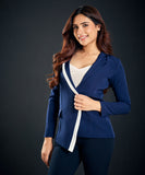 navy blue asymmetrical blazer