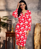 floral print front button red dress