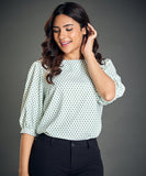 polka dot print puff sleeve blouse