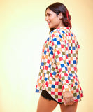 oversized chiffon check printed shirt