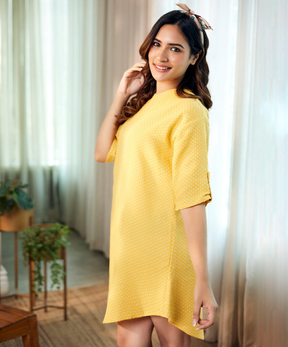 loose fitted cotton yellow dress