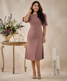 solid elegant puffed sleeve brown dress