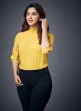 Neck And Sleeve Frilled Half Sleeve Yellow Top