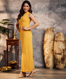 sleeveless high neck mustard maxi dress