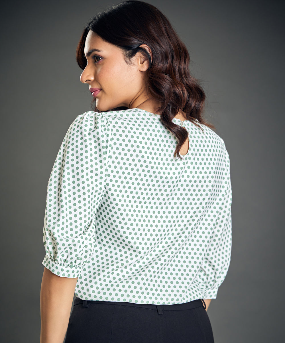 polka dot print puff sleeve blouse