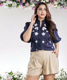 embroidered cotton casual blue top