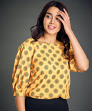 puff sleeve printed orange blouse