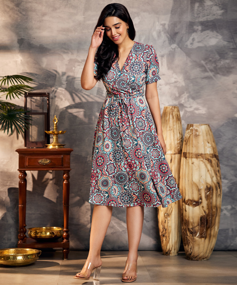 mandela magical printed vneck dress