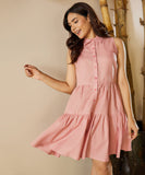 Sleeveless Collared Pink Shirt Dress