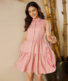 Sleeveless Collared Pink Shirt Dress