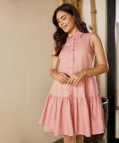 Sleeveless Collared Pink Shirt Dress