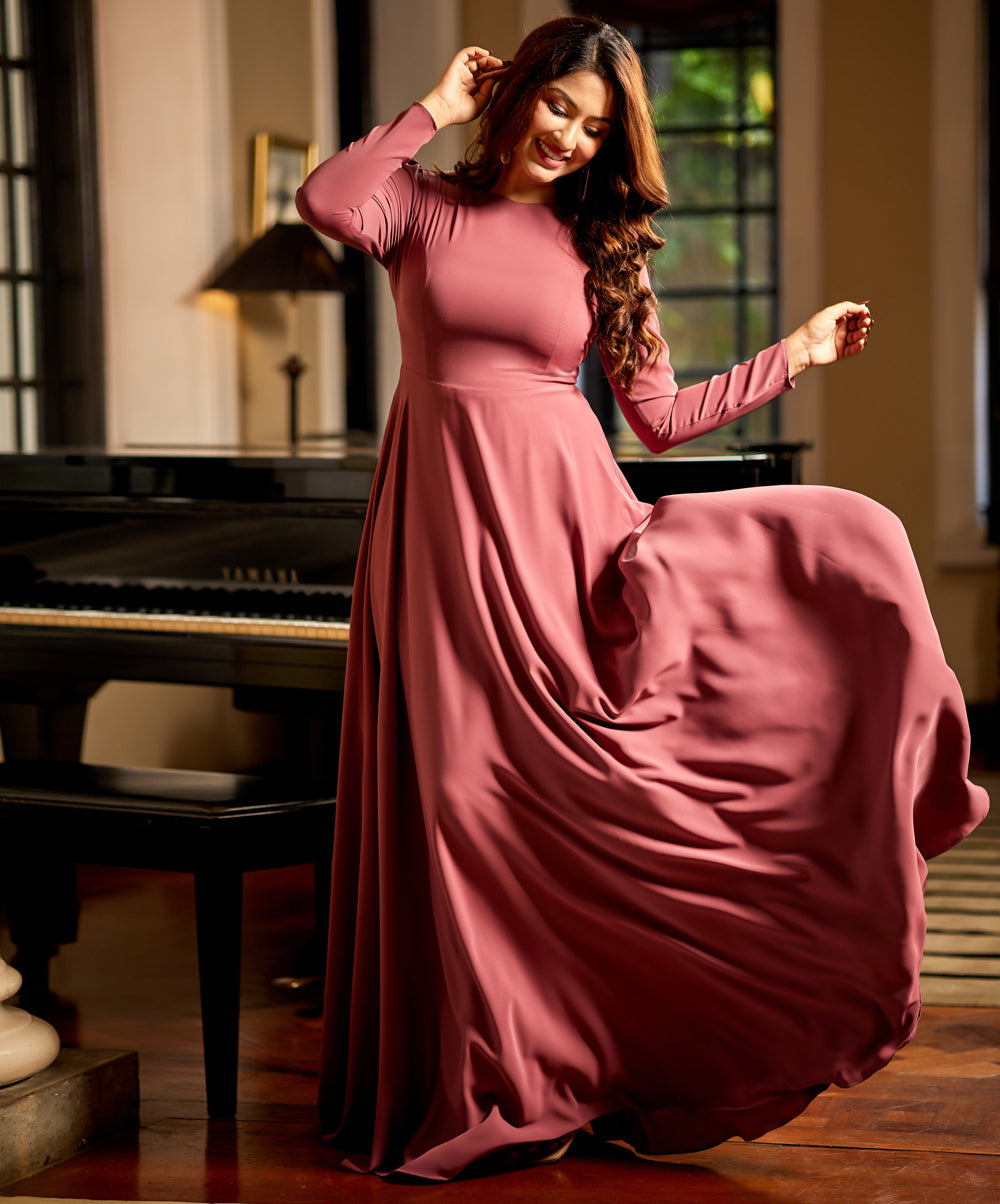 long sleeve chiffon maxi dress