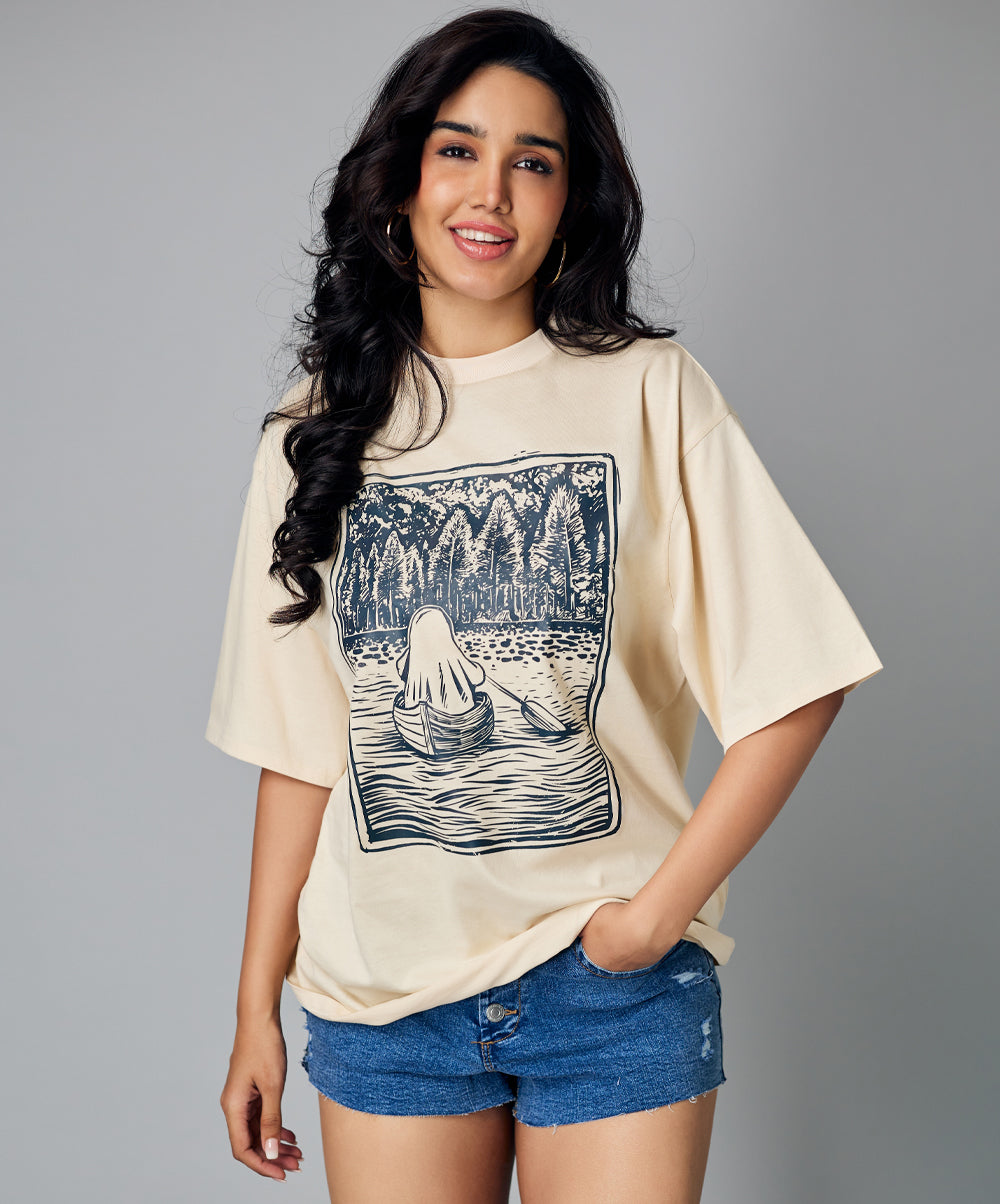 oversize light brown printed tshirt