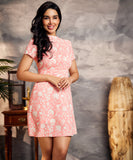 high neck pink printed mini dress