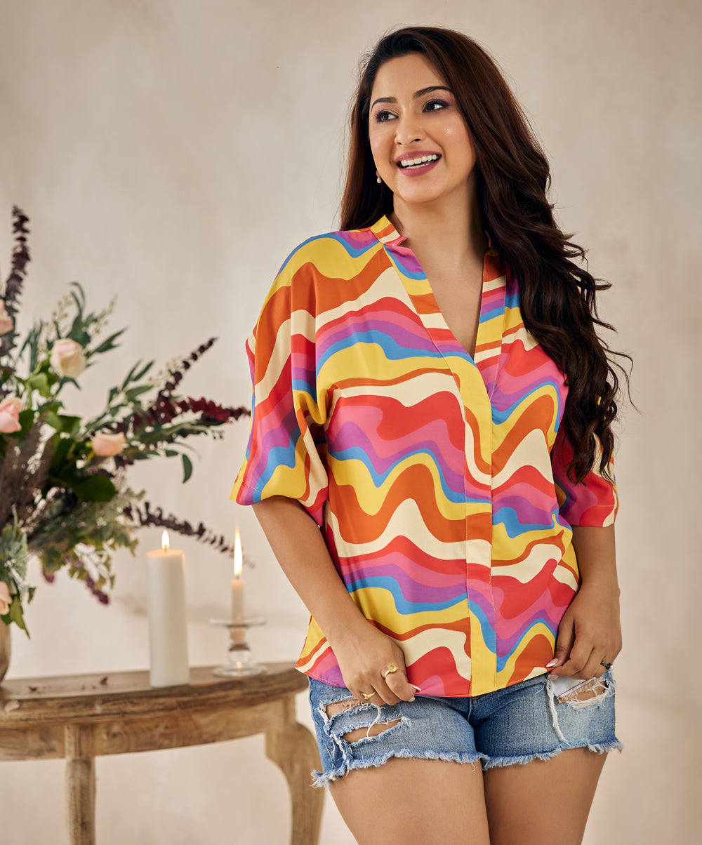 loose fitted printed vneck top