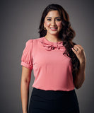 peterpan collar sleeve elasticated pink top