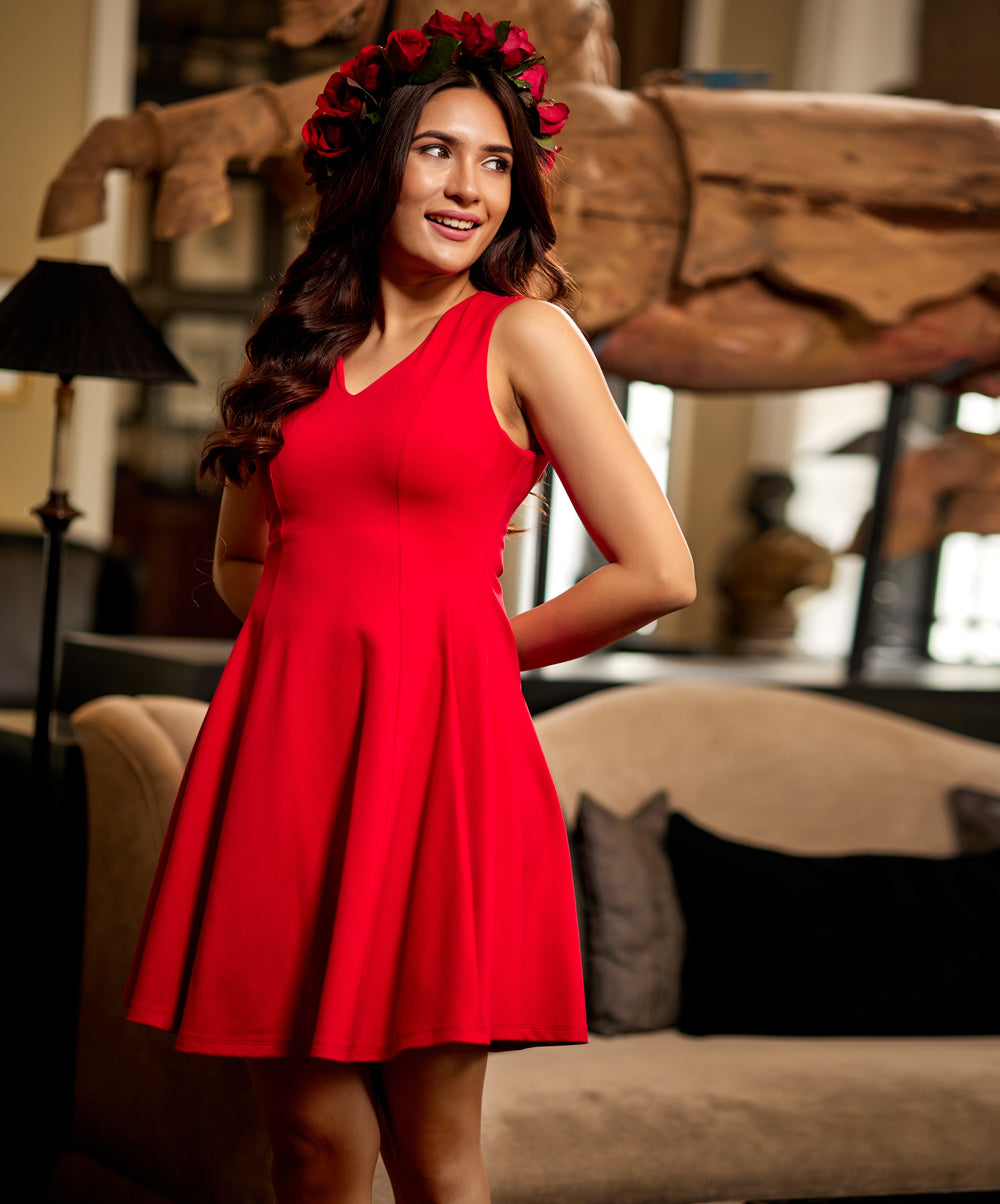 vneck skater red dress