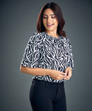 Woven Fabric Black Graphic Top