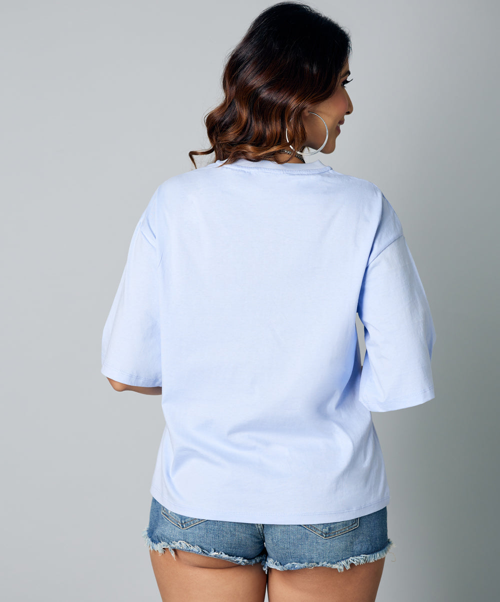 good vibes only oversize blue tshirt