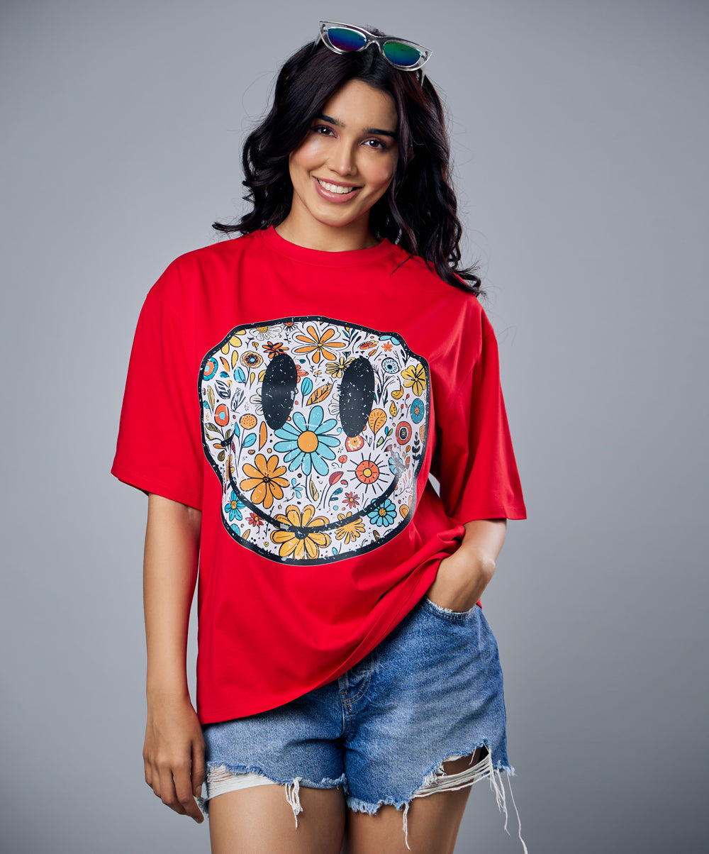 smiling doodle face oversized tshirt