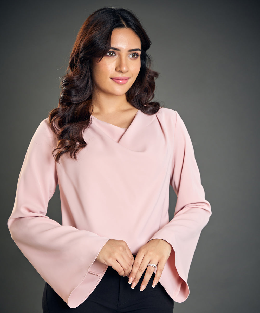 cowl neck long sleeve pink top