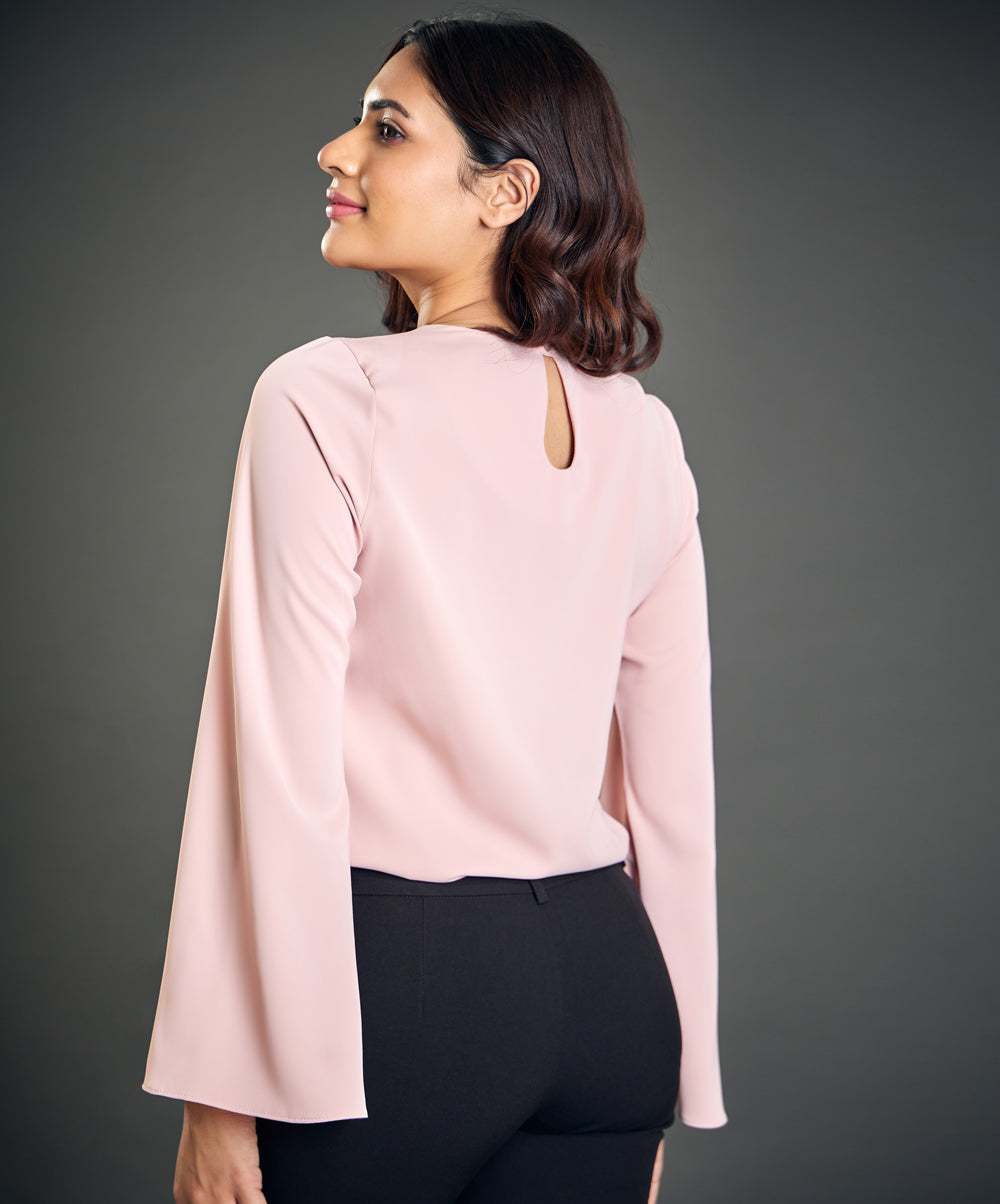 cowl neck long sleeve pink top