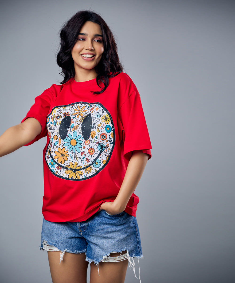 smiling doodle face oversized tshirt