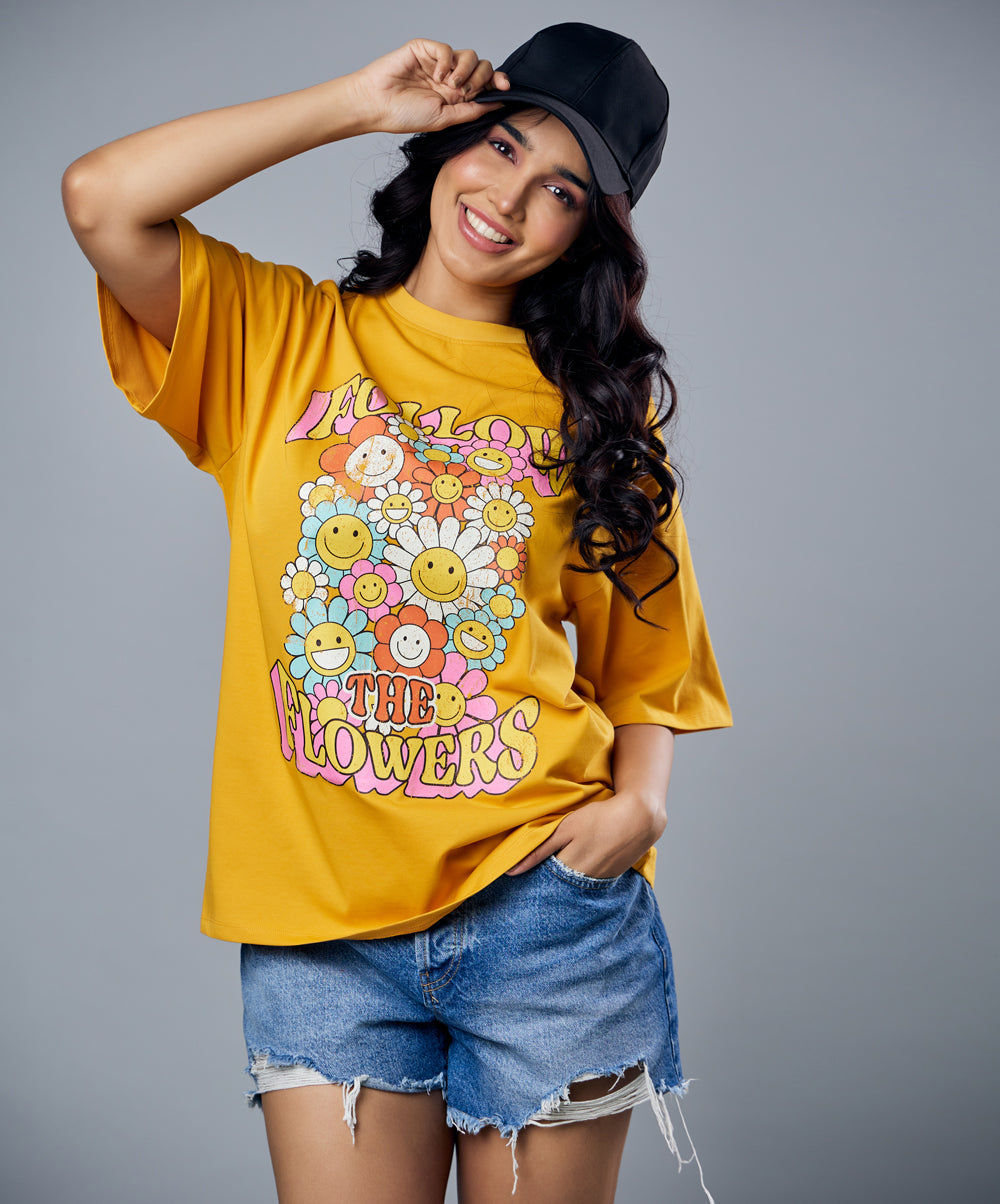 follow the flowers printed oversized tshirt