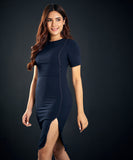 navy and grey detailed shift dress