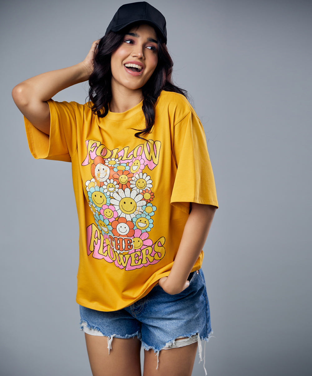 follow the flowers printed oversized tshirt