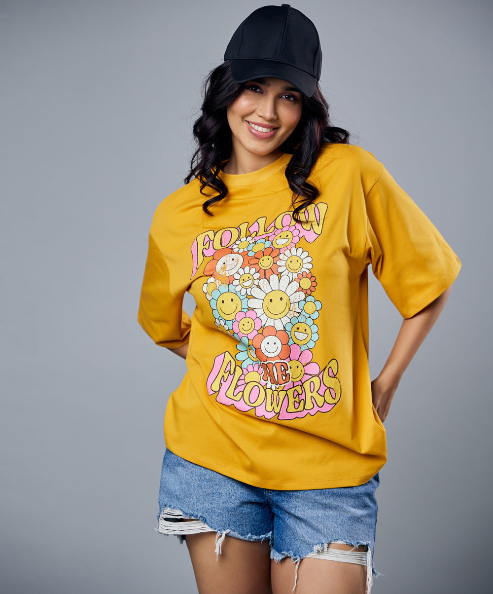 follow the flowers printed oversized tshirt