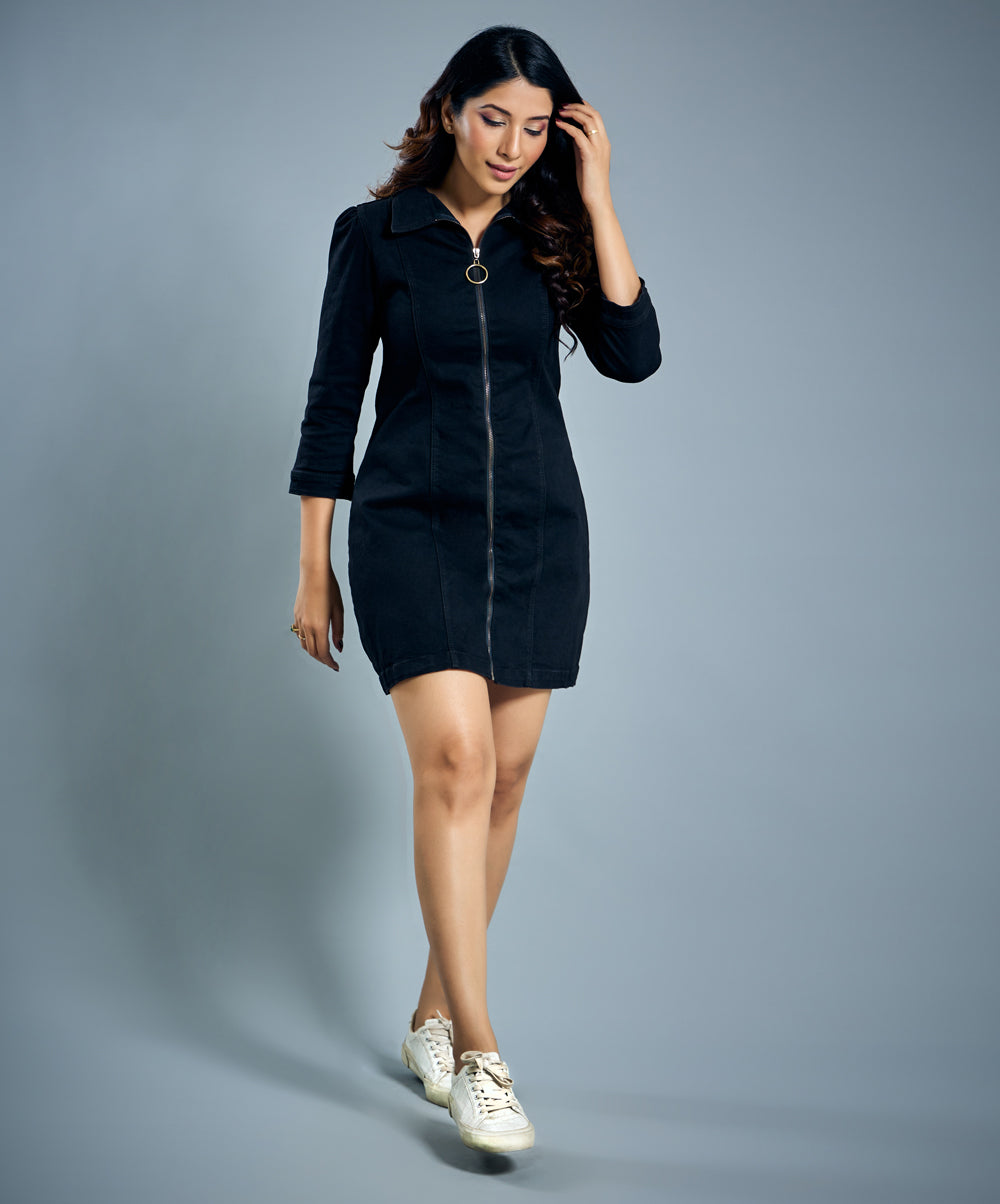 keep it casual black denim dress