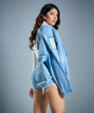 slay printed long sleeve denim jacket