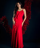 red frilled maxi dress 1