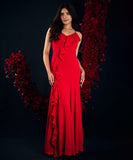 red frilled maxi dress 1