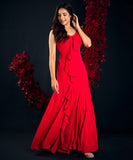 red frilled maxi dress 1