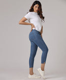 Mid Waist Calf Length Slit Jean
