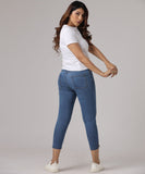 Mid Waist Calf Length Slit Jean