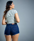 high rise frayed blue short